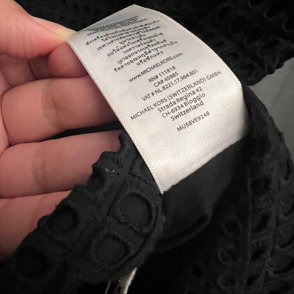 Michael Kors Eyelet Cotton Drawstring Panel Dress - Black - Picture 5 of 5